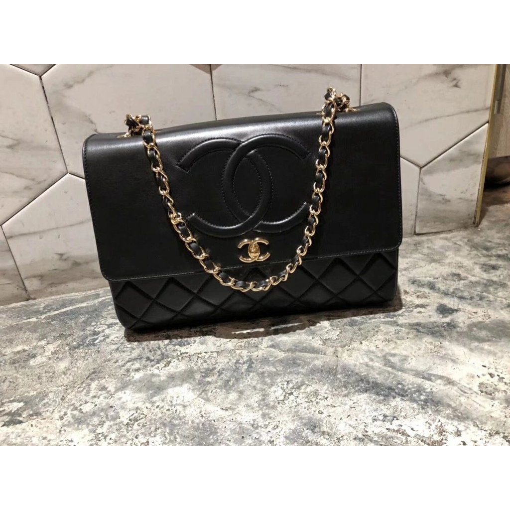 Vintage 24k Hardware Small Ball Pattern Goat Leather Gold Buckle 33/23/11cm