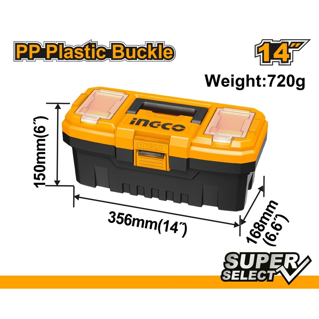 INGCO (อิงโก้) กล่องเครื่องมือพลาสติก 14 นิ้ว รุ่น PBX1401 วัสดุพลาสติก PP พร้อมถาดพลาสติกด้านในกล่อง 1 ชิ้น