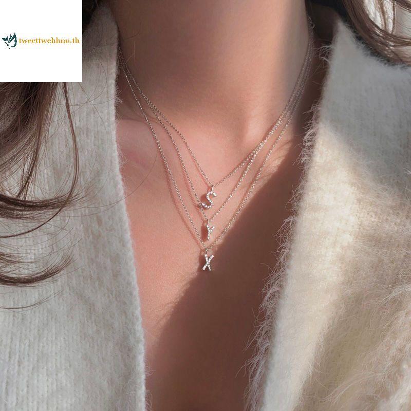 Tweetwehhno สร้อยคอ charm ส่องแสง สำหรับชื่อแรกถึง 26 ตัวอักษร เครื่องประดับของขวัญ TH