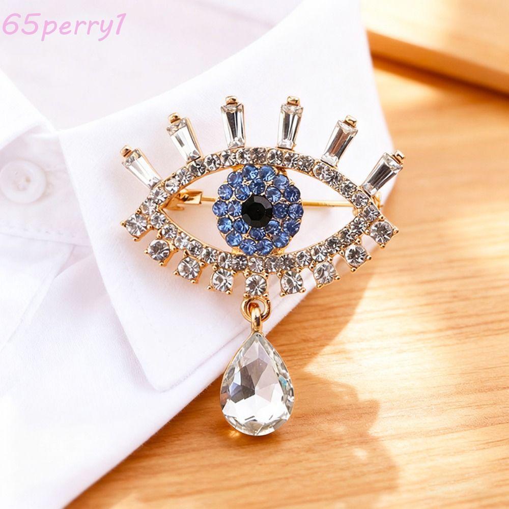 PERRY1 Devil Eye เข็มกลัด Pin, ตกแต่ง Hollow Out Luxury Badge Pin, มินิคริสตัลจี้ Vintage Rhinestone