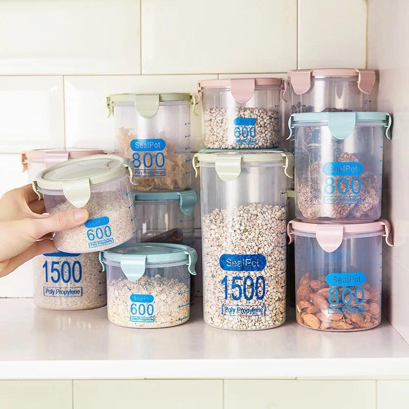 1/4Pcs Sealed Jars Grain Storage Tank Spices Sealed Container With Tick Marks Refrigerator Fresh-kee