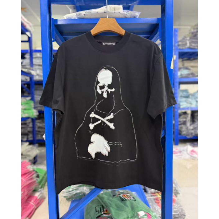 ยิงจริง Dark สไตล์ Skull Cross Bone พิมพ์เสื้อยืดแขนสั้นหลวม Dropped ไหล่ High Street Casual Top ผู้ชายผู้หญิงสไตล์เดียวกัน