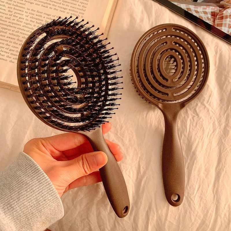 J5readystock Simple Brown Hollow Cushion Comb Breathable Design Anti-Knotted Smooth Hair Scalp Massa