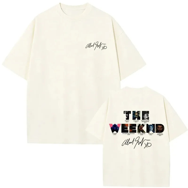เสื้อยืดลายปกอัลบั้มเพลงของแร็ปเปอร์ The Weeknd สำหรับผู้ชายและผู้หญิง แฟชั่นฮิปฮอป เสื้อยืดโอเวอร์ไซส์ ผู้ชาย เสื้อยืดล
