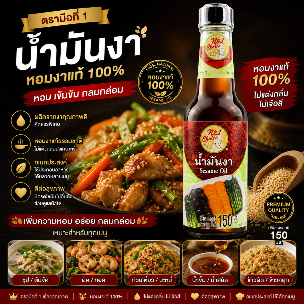 👍ง่วนสูน ตรามือที่ 1 น้ำมันงา Sesame oil 150 ml. น้ำมันงา 100% [นัมเบอร์วัน ช้อยส์]