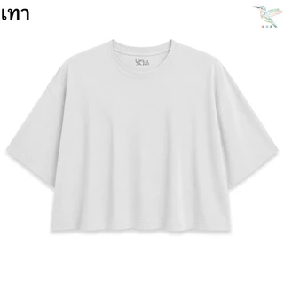 HMB® เสื้อยืด ไซส์ใหญ่ 6XL เสื้อครอป คอกลม แขนสั้น สาวอวบ ผ้าคอตตอนผสม เนื้อผ้านิ่ม ใส่สบาย 6000-สีพื้น#