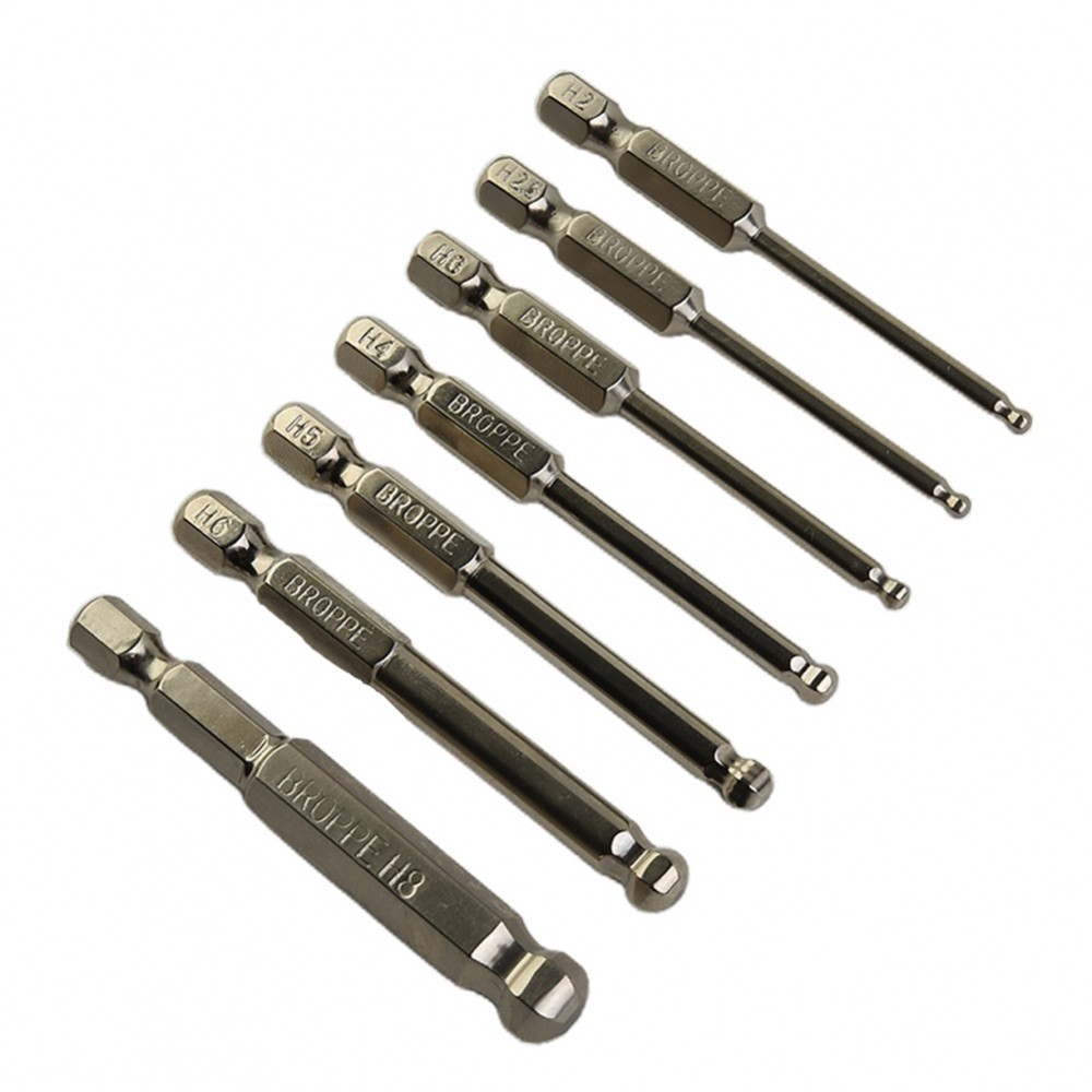 Alloy Steel Ball End Hex Bit 65mm 2mm through 8mm Metric Sizes Electroplated