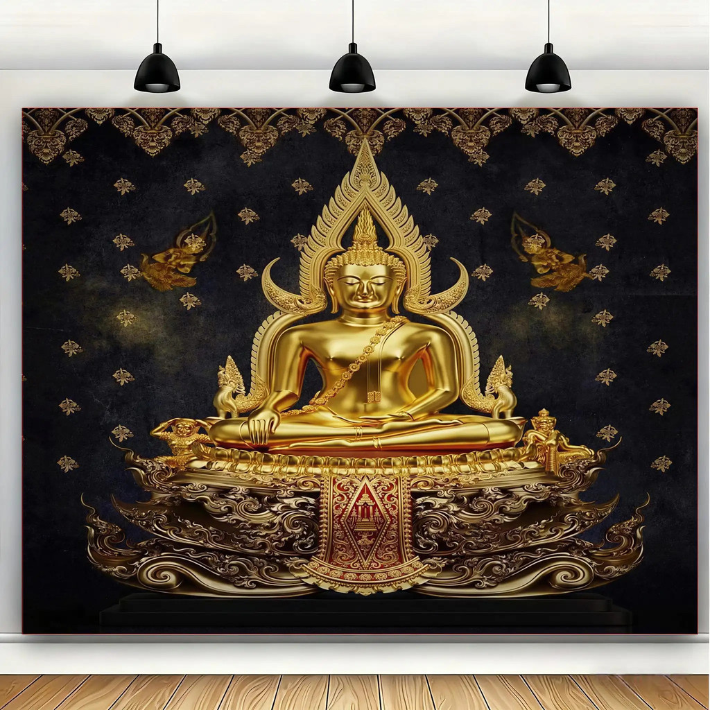 ภาพพระพุทธรูป ทำจากผ้าโพลีเอสเตอร์ ใช้ตกแต่งผนังห้อง สวยงามคมชัด เนื้อผ้าหนา