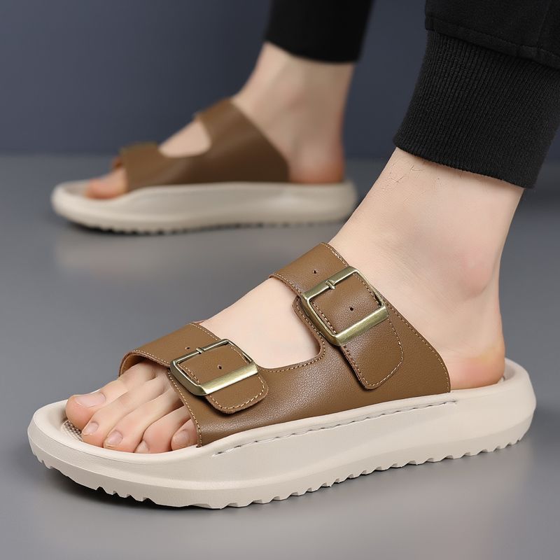 WH Mens Beach Shoes Hollow Mens Casual Shoes Slip-On Mens Casual Sandals Leather Shoes