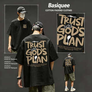Basi💥เสื้อผู้ชาย เสื้อยืด oversize เสื้อฟอก วินเทจ สตรีท เกรดพรีเมียม เสื้อคอตตอน ไม่หดตัว ใส่สบาย ลาย "TRUST GODS"