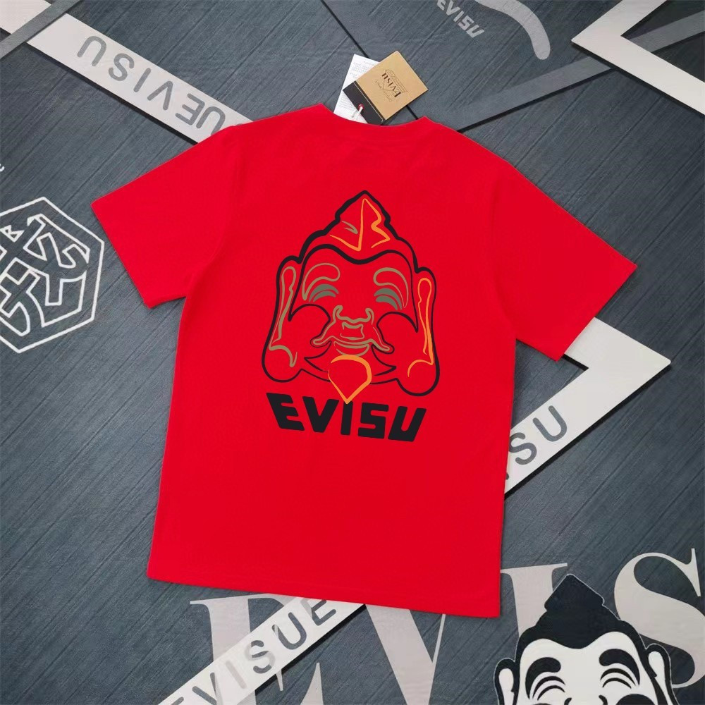 EVISU/God of Fortune 2026 คลาสสิกรอบคอแขนสั้นเสื้อยืดผู้ชายผู้หญิงสไตล์หลวมผ้าฝ้าย 100% ที่กําหนดเอง