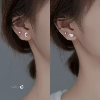 YY.Fashion✨ ต่างหูเงินแท้ Solis & Luna ซีรีส์ Planet ต่างหูเพชรแฟชั่น จี้พระจันทร์ ดาวเสาร์ E016