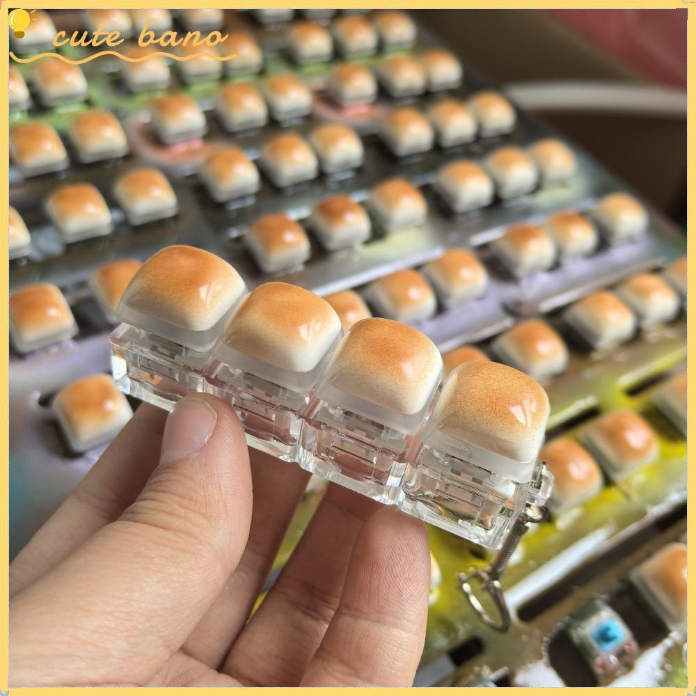 BANO Finger Keyboard Cap, Caramel Bread Design Keys Button Fidget Keychain, Clicker Sound Relief Str