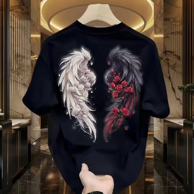 20262025เสื้อยืดแขนสั้นสไตล์ใหม่ผู้ชาย ins Street Wear ยุโรปอเมริกันสไตล์ฮิปฮอปรอบคอ Bottoming เสื้อ