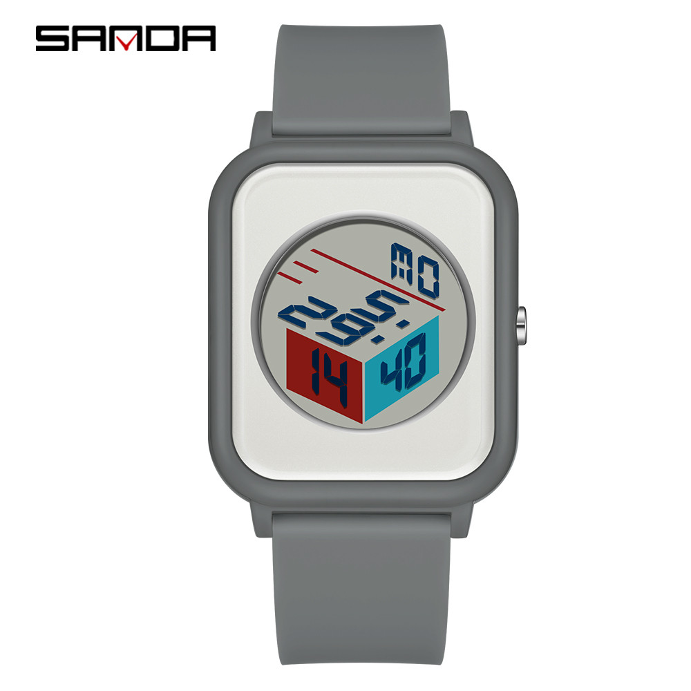 SANDA 6134 จอแสดงผล 3ง ที่ไม่ซ้ํากันนาฬิกานักเรียนจอแสดงผลดิจิตอล ทีพียู สายคล้องกันน้ําสบายๆเด็กนาฬิกาของขวัญ
