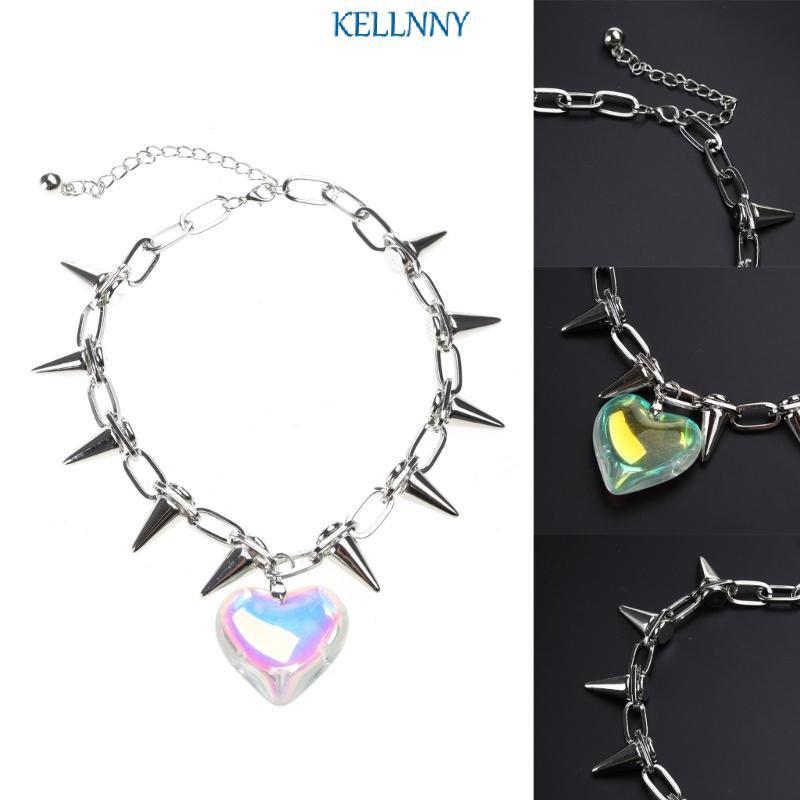 Kelln สร้อยคอจี้หัวใจ Rivets Choker Clavicle Chain Y2k เครื่องประดับ Family-Decor