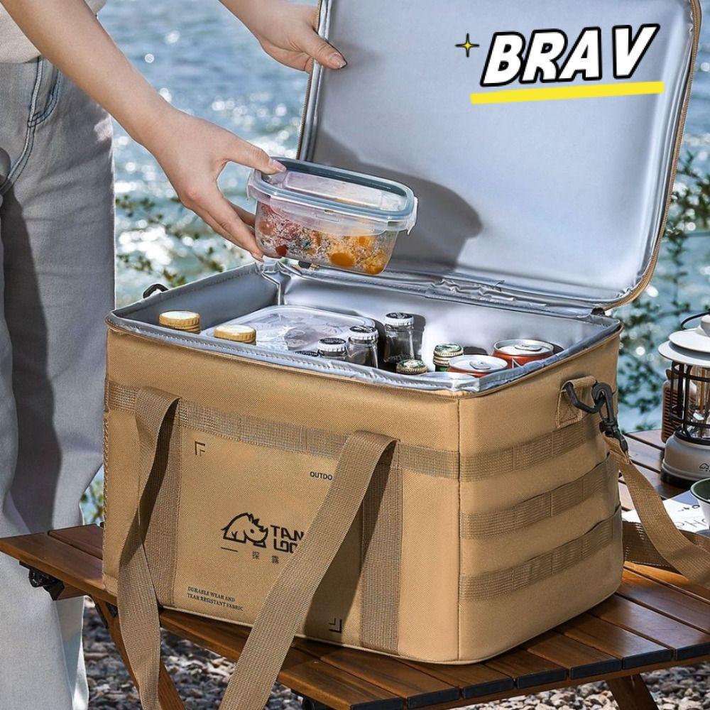 BRAV Camping กระเป๋าเก็บความร้อน, กระเป๋าปิคนิคร้อนเย็นแบบพับได้, ด้านในกันน้ํา 36L กล่องเก็บของความจุขนาดใหญ่กลางแจ้ง