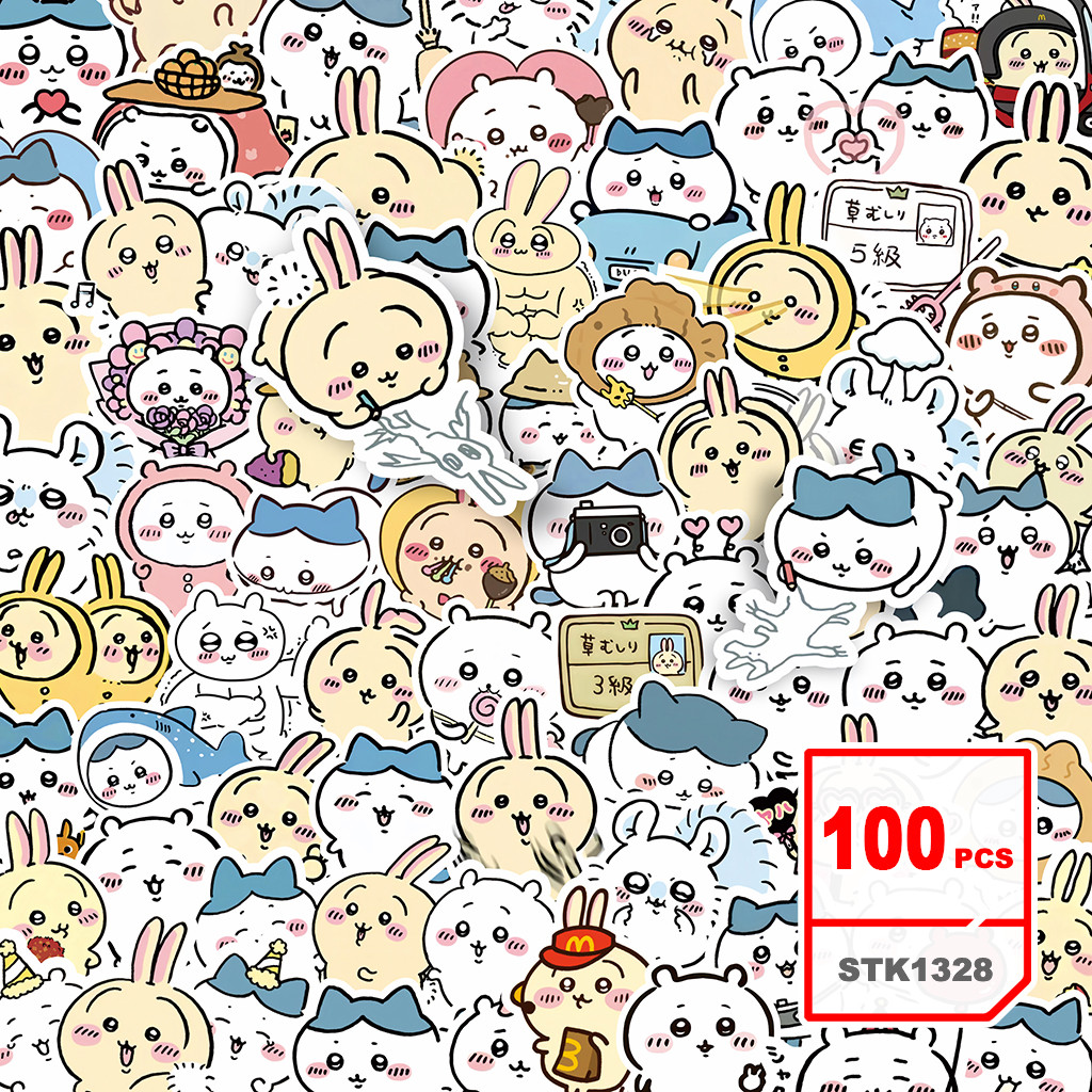 สติ๊กเกอร์ Chiikawa การ์ตูนชุดสติ๊กเกอร์กราฟฟิตี์น้ำต้านติดเองสำหรับเด็ก, 100แผ่น
