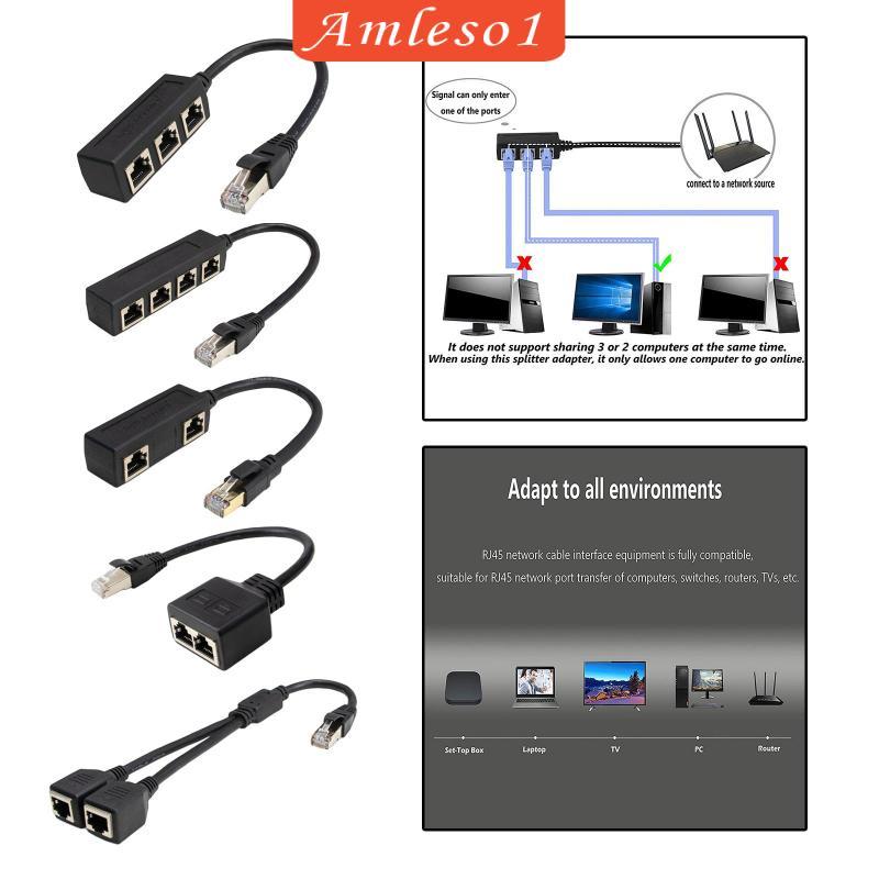 [Amleso1] LAN Ethernet Splitter สีดําอะแดปเตอร์เครือข่ายชายกับหญิงคอมพิวเตอร์หนึ่งถึงสาม