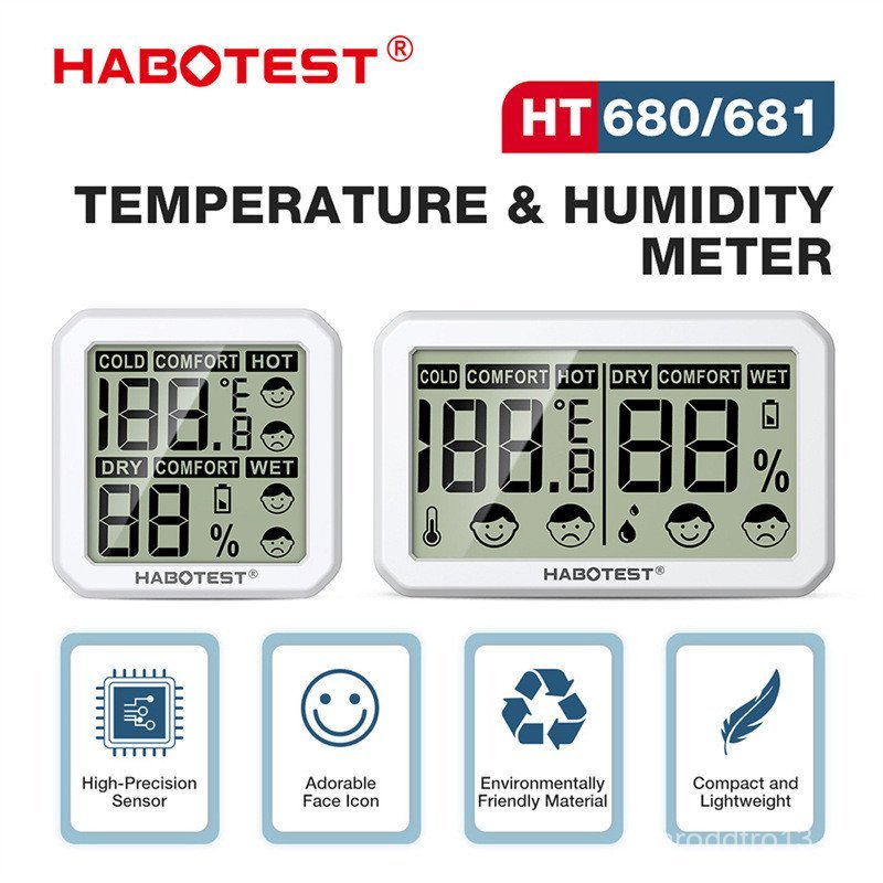H HABOTEST Factory Store HT680HT681 Thermohygrometer สบายเตือน Simple ในครัวเรือนในร่ม Thermohygrome