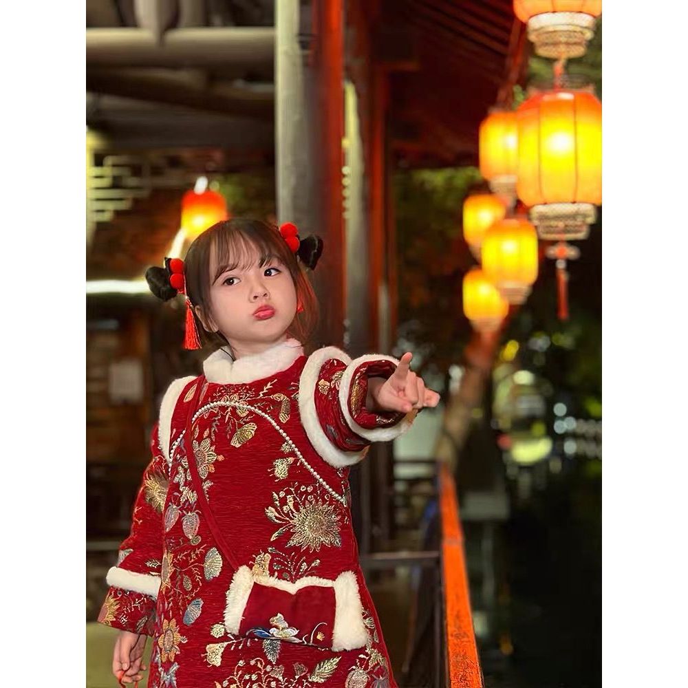 สินค้าใหม่พร้อมสต็อกเสื้อผ้าปีใหม่หญิงฤดูหนาว ชม. อันฟู่ ทารก กี่เพ้า กลิ่นฉุน ชุดสไตล์จีนซับขนแกะหนาชุดหนึ่งปีเด็กชุด20251210 - รูปที่ 3