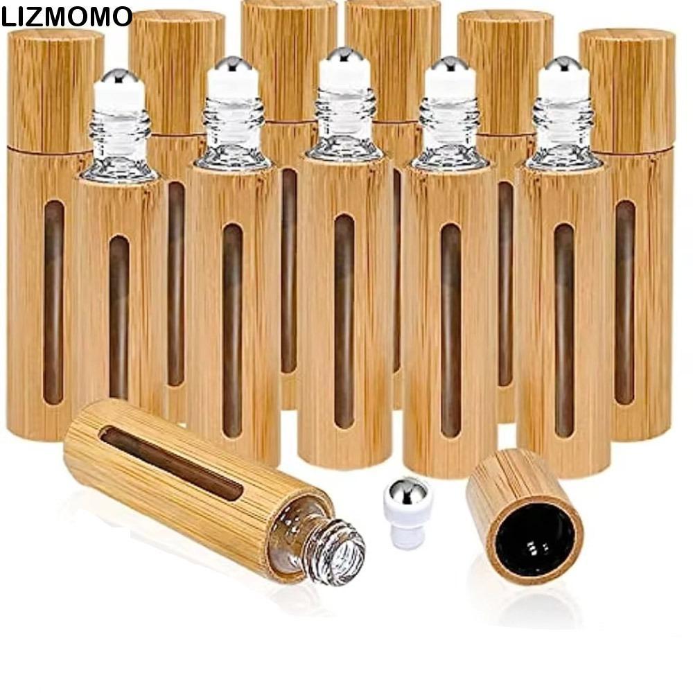 LIZMOMO ขวดลูกกลิ้ง,ชุดเดินทางมินิม้วนไม้ไผ่บนขวดพร้อมลูกกลิ้งสแตนเลสแบบพกพา 3ml/5ml/10ml/15ml ขวดรี