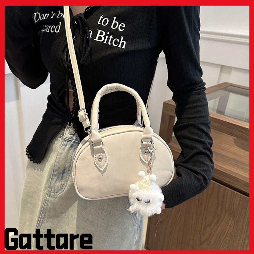 GTTARE กระเป๋าสะพาย PU พร้อมฟรี Pedant Casual Adjustable Crossbody Bag, Vintage Y2k Squared Handbag 