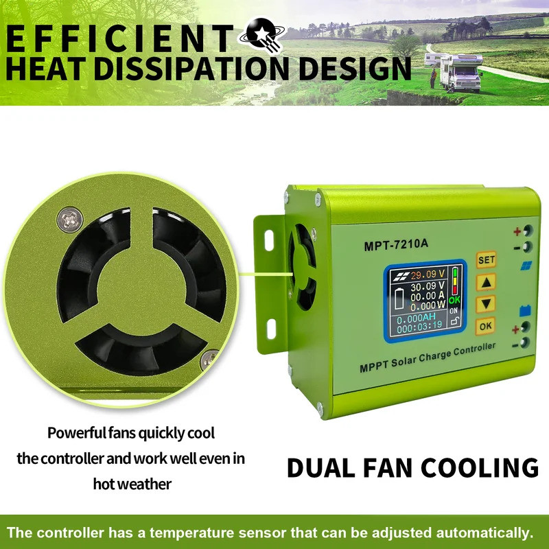 Xueqing Powlsojx MPT-7210A 24V/36V/48V/60V/72V MPPT แผงชาร์จแบตเตอรี่พลังงานแสงอาทิตย์ Digital Charg
