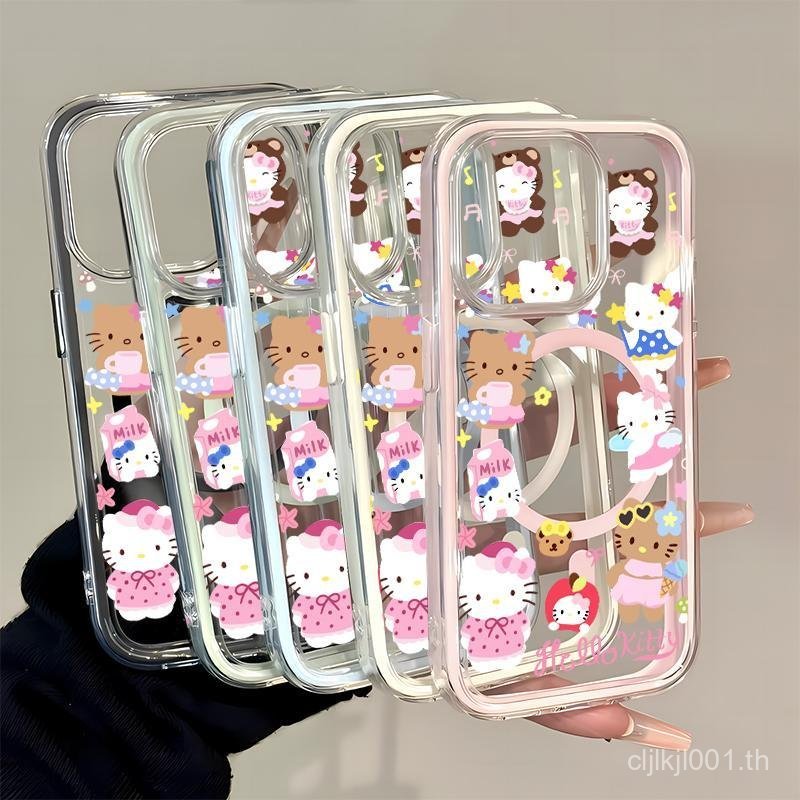 ถุงลมนิรภัยแม่เหล็กสองสีรูปแบบ Hello Kitty ให้ความอบอุ่นสําหรับ iPhone 15 16 14 13 11 12 16PRO 13PRO