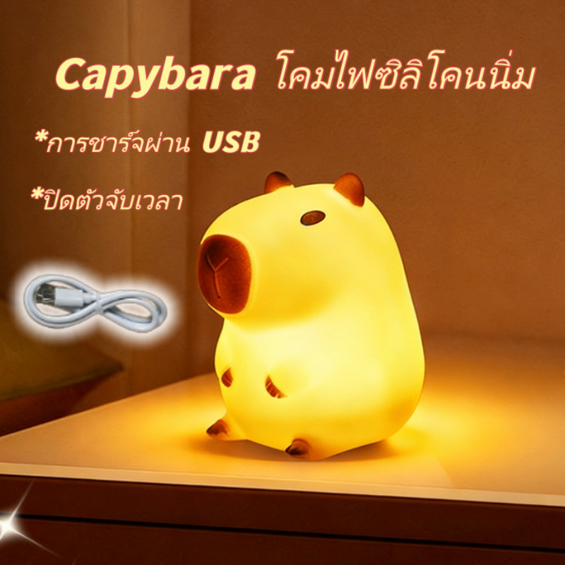 Capybara โคมไฟซิลิโคนนิ่ม ไฟกลางคืนขนาดเล็ก การชาร์จผ่าน USB ไฟนอนเด็ก ปรับแสงไฟ ตั้งเวลาได้