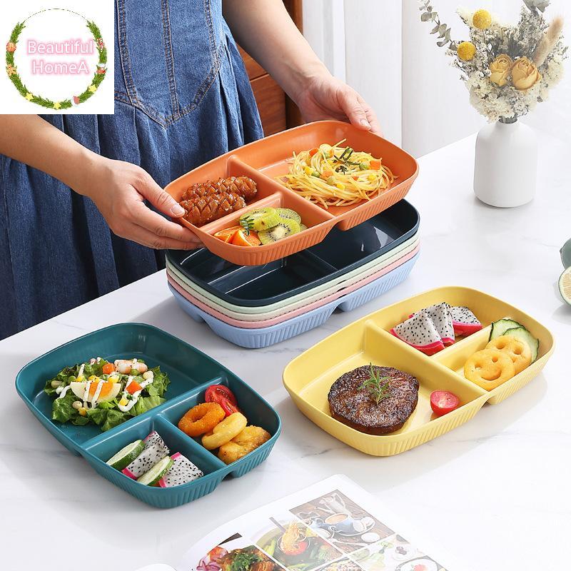 BHome แบ่งจานอาหารนํากลับมาใช้ใหม่จานอาหารค่ําห้องครัวอาหารเย็น Portion แผ่นสําหรับผู้ใหญ่ 3 ช่องไมโ