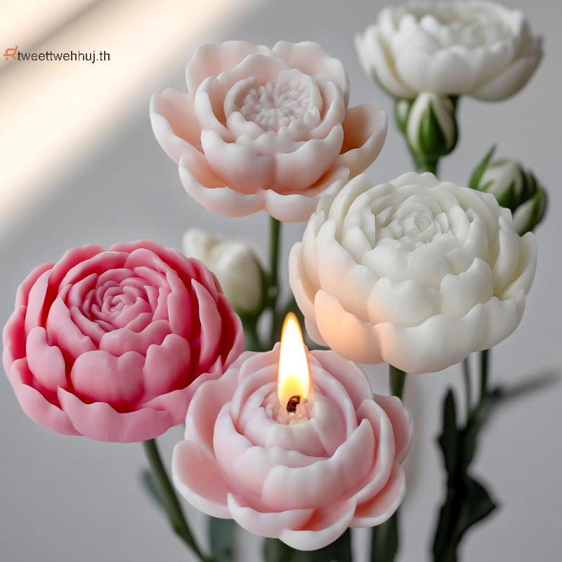 Tw 3D Peony ดอกไม้แม่พิมพ์ซิลิโคนสําหรับเทียนดินยิปซั่มและสบู่ทําReusable Delicate Petal Designตกแต่