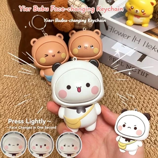 Panda Bear Yier และ Bubu กดใบหน้าเปลี่ยนของเล่นการ์ตูนน่ารัก BUBU DUDU ตุ๊กตากระเป๋านักเรียนจี้ขนาดเล็กพวงกุญแจคู่ของขวัญ