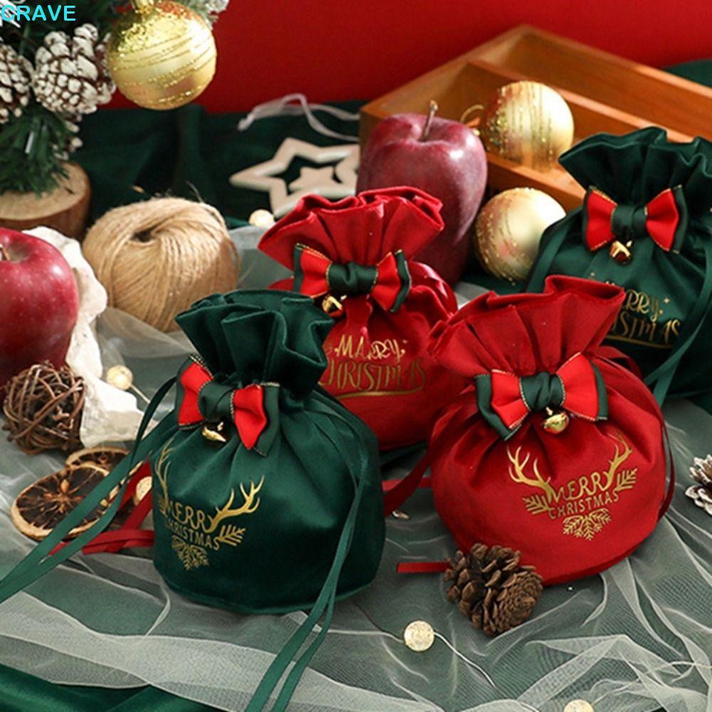 CRAVE กระเป๋าของขวัญคริสต์มาส, Flannelette Velvet Christmas Cloth Bag, Xmas Presents Red with Small 