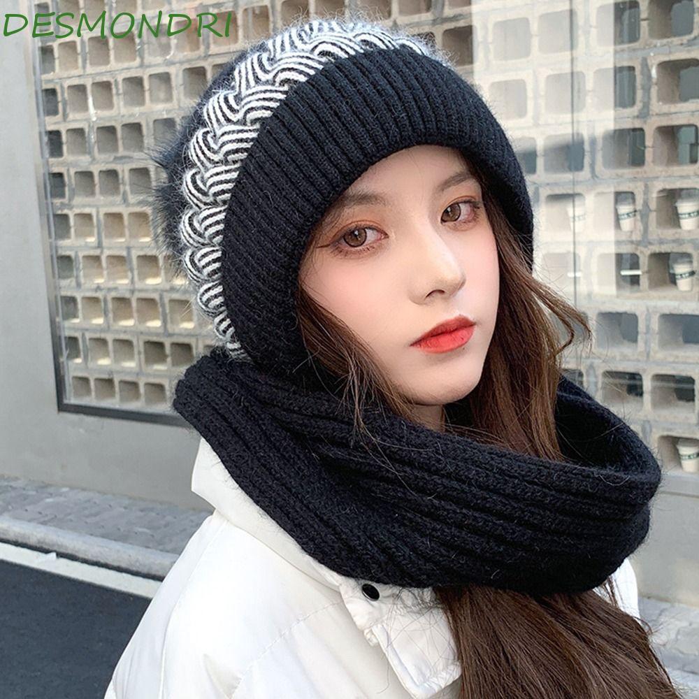 DESMONDRI หมวก Plush Bib หมวกแฟชั่น Skullies คออุ่นสําหรับชาย Plush Bib สําหรับหญิงฤดูหนาวกลางแจ้งหม