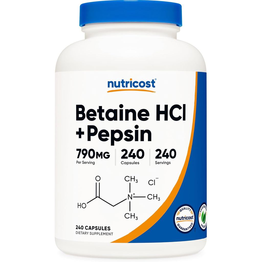 NutricotBetaineHCl+Pepsin790mg,240Capsules-มังสวิรัติ&GMOFree YV9B