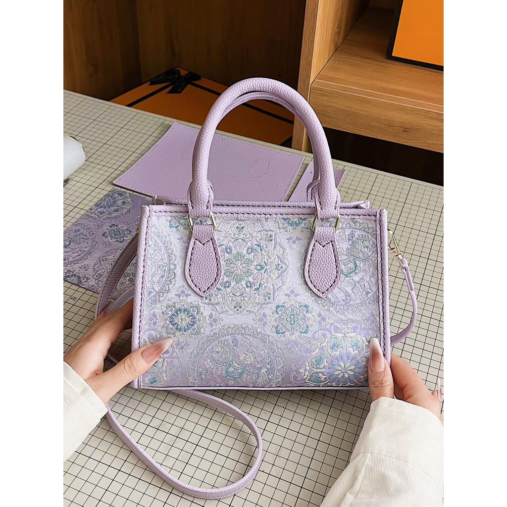 Meow Little Mi ผ้าของตัวเองสไตล์จีน Song Jin เย็บปักถักร้อย Tote Bag กระเป๋าสะพาย diy กระเป๋าทอมือวั