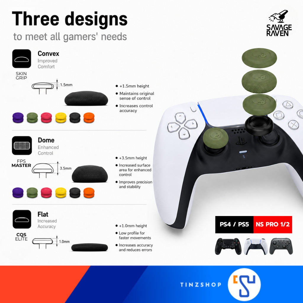 [ส่งด่วน] (SVTW029) ครอบปุ่ม: Savage Raven by Skull & Co. / Pro Thumb Grip Set for SWITCH2 Pro / PS5 (6 pcs.)