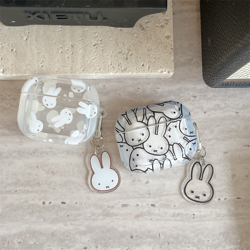 สายสีดําและสีขาว Miffy Rabbit สําหรับ Airpods4 Airpods 1/2 3 Pro Pro2 pro3 耳机套装 无线蓝牙保护套 AirPods Pro i3 i4 pro3 机保护套