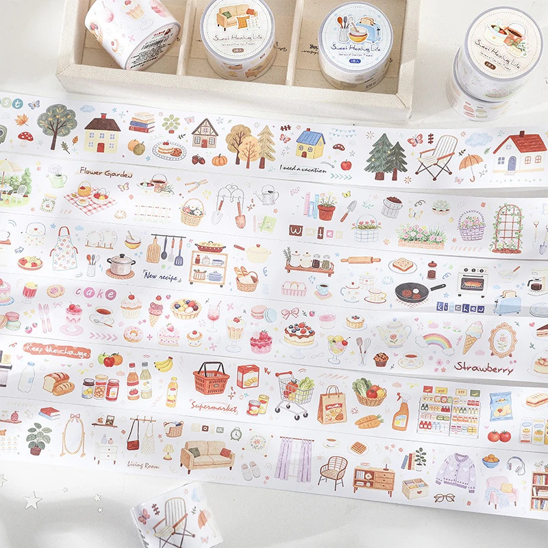 Journal GO 3.5cmx2m สมุดภาพเทปสติกเกอร์ Sweet Healing Life เครื่องเขียนเทปสําหรับ Collage Junk Journal การ์ด diy Decals