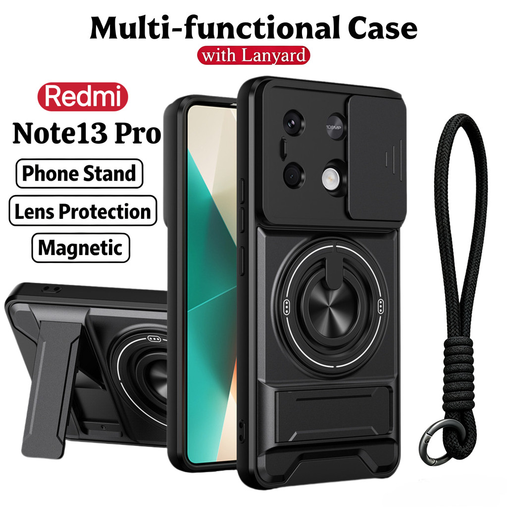 เคสโทรศัพท์มัลติฟังก์ชั่นหรูหราเหมาะสําหรับ Redmi Note 15 Pro Plus 4G 5G Lanyard 360°ขาตั้งแหวนพร้อมปลอกกล้องแม่เหล็กติดรถยนต์กันกระแทกฝาครอบป้องกันเต็มรูปแบบ