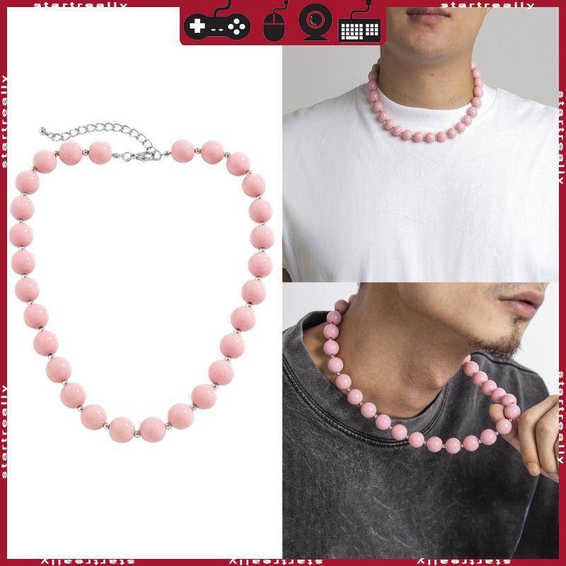 ST สร้อยคอลูกปัดอะคริลิคสีชมพู Choker แฟชั่นสร้อยคอโซ่กระดูกไหปลาร้า