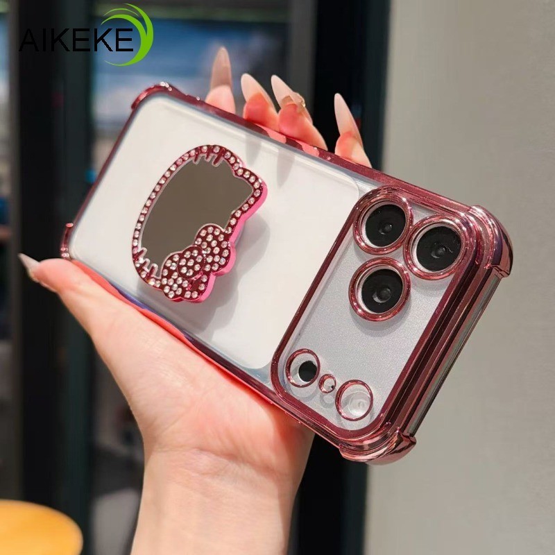 Glitter เพชรกระจก Kitty ผู้ถือเคสโทรศัพท์สําหรับ Huawei Nova Y91 Y90 Y73 Y63 Y61 5 Pro P50E P30 Lite