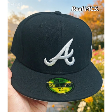 Major League Baseball On-Field 59Fifty Atlanta Braves Fit Cap - Black/Whiteเบสบอล Player ปัก Flat Brim Closed Sports Cap