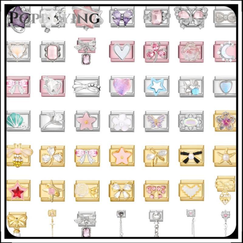 ร้อน เพชรดอกไม้สีชมพูทองดาวอิตาลีเสน่ห์แบบแยกส่วนสร้อยข้อมือไทเทเนียมเหล็กปั๊มคู่ ทําเอง สร้อยข้อมืออุปกรณ์เสริม