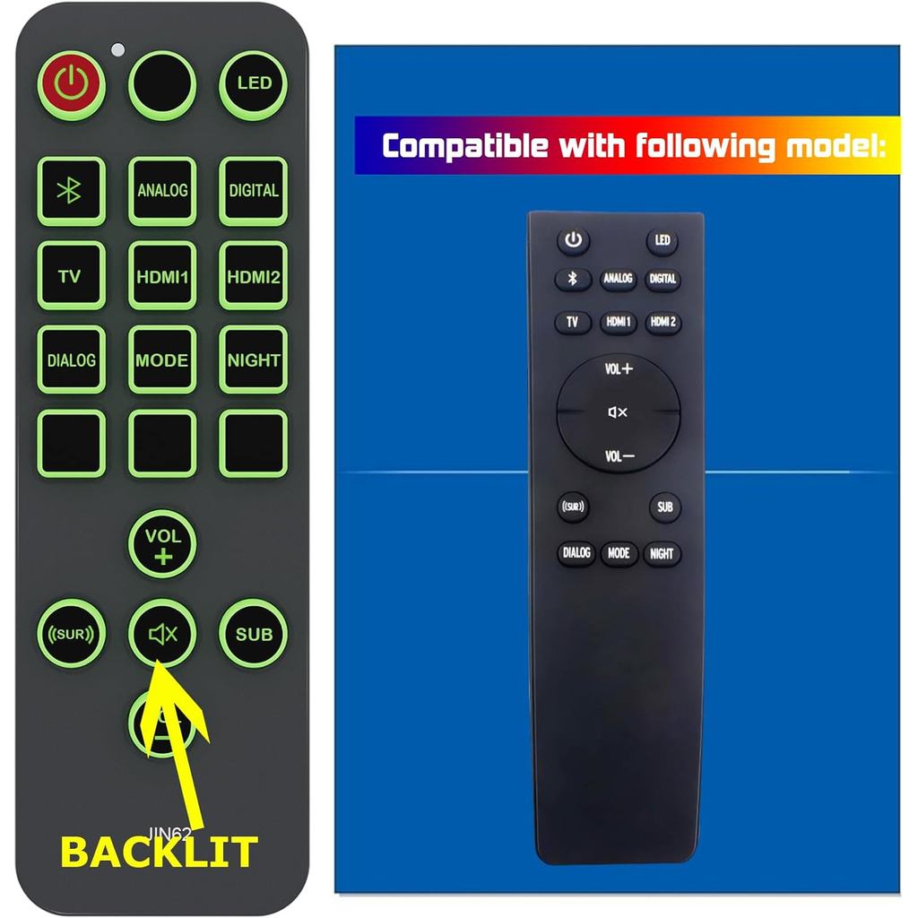 รีโมทคอนโทรลทดแทนสําหรับ Klipsch Cinema 700 800 1200 Sound bar Soundbar, พร้อม Backlit, พร้อมปุ่มขนา