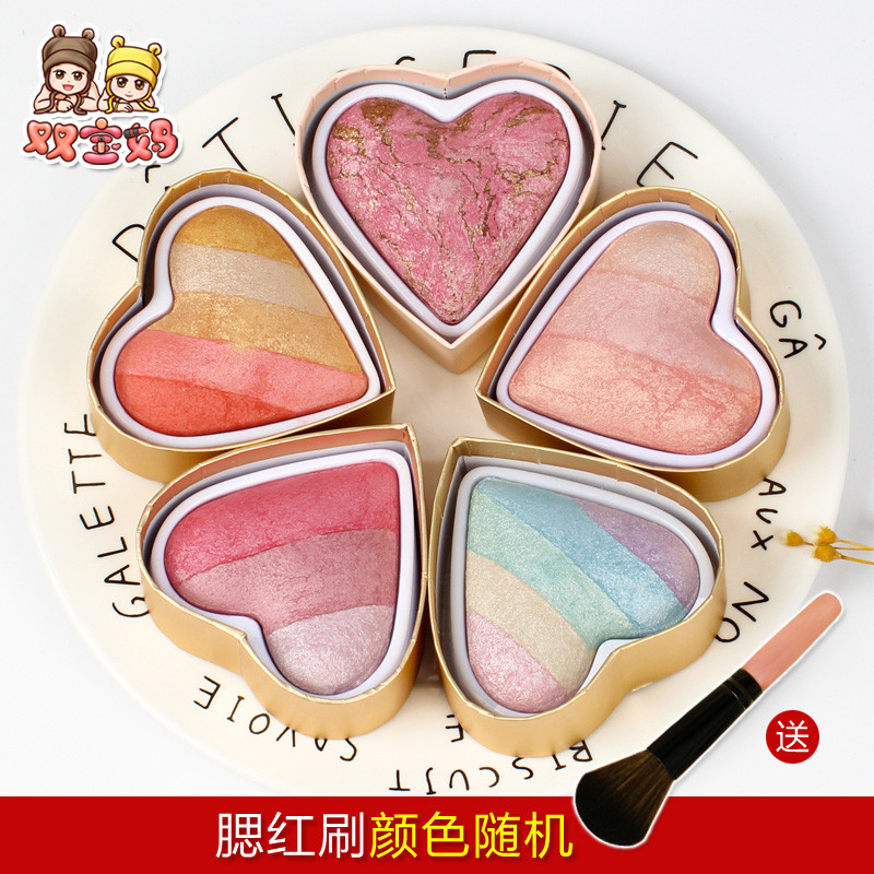 สหราชอาณาจักรทําให้ปฏิวัติ Rainbow Unicorn Highlight อายแชโดว์รูปหัวใจ Blush Nude Makeup Rouge