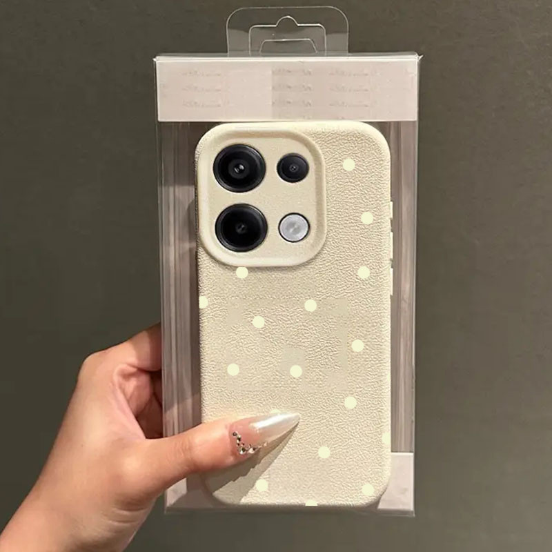 เนื้อลิ้นจี่เคสโทรศัพท์สําหรับ Redmi 13 14C 15C 12 13C หมายเหตุ 14 13 12 11 Pro Plus Turbo 3 11S เต็มหน้าจอสีขาวลายจุดปก