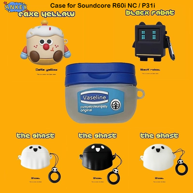 Case for Anker Soundcore R60i NC / P31i Protective Silicone Cute white black ghost Cartoon Covers Wireless Earbuds Shell TWS Headphone Portable