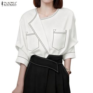 ZANZEA เสื้อเบลาส์คอปกอสมมาตรลําลองสไตล์เกาหลีของผู้หญิง Thr…